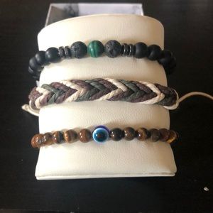 Braided Hemp Bracelet Malichite Hematite Lava Rock